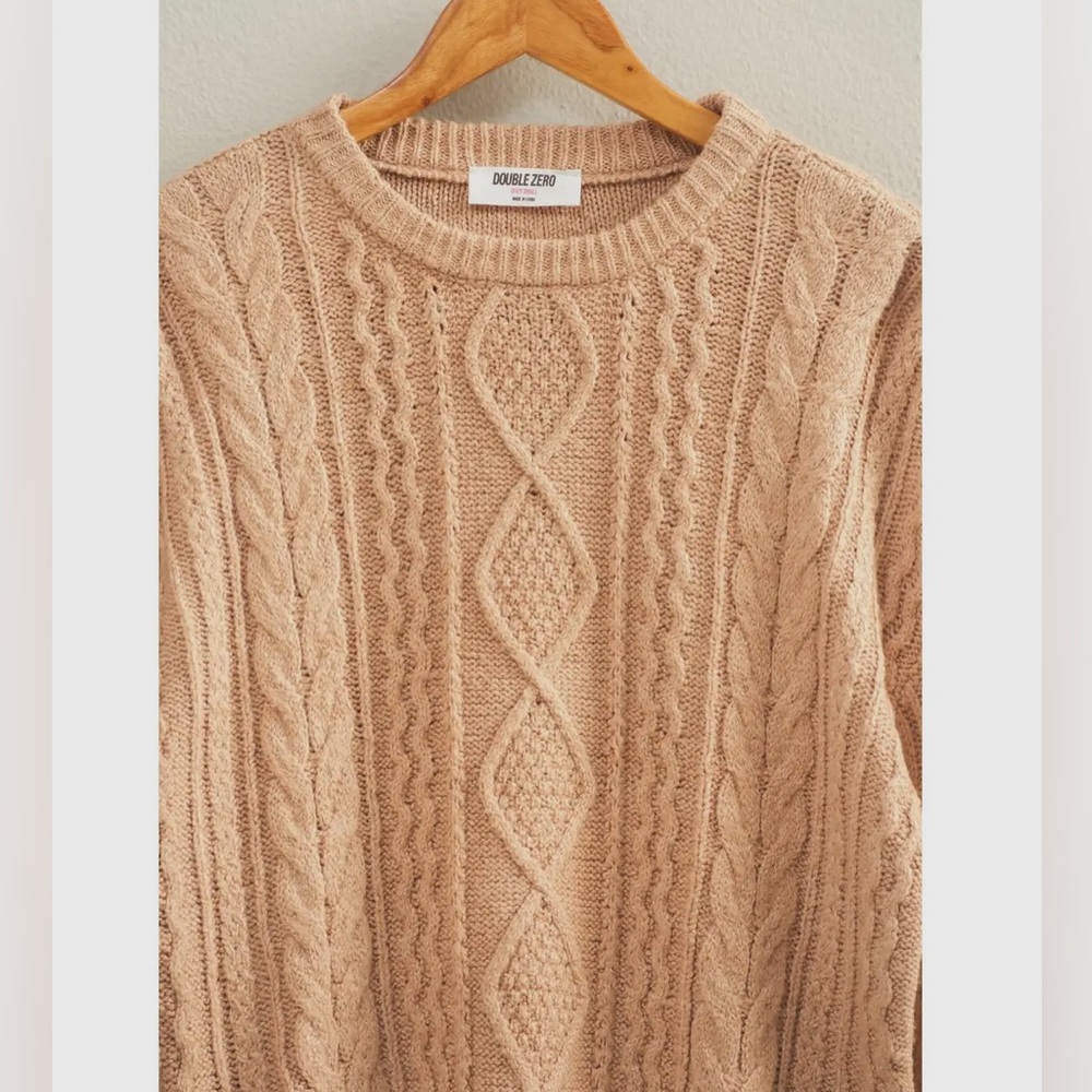 Hyfve, Cable Knit Balloon Sleeve Sweater in Dark Taupe | 0007 - Picture 2 of 6